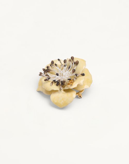 Valentino Garavani - Broche Valentino Garavani Fleur Lumineuse En Métal, Ornée D'émail Et De Tissu - Or/ivoire/multicolor - Homme - Bijoux Et Montres