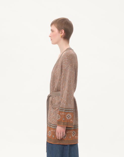 Valentino - Knit Cardigan With Lurex Jacquard Pattern - Ginger Orange/beige - Woman - Knitwear