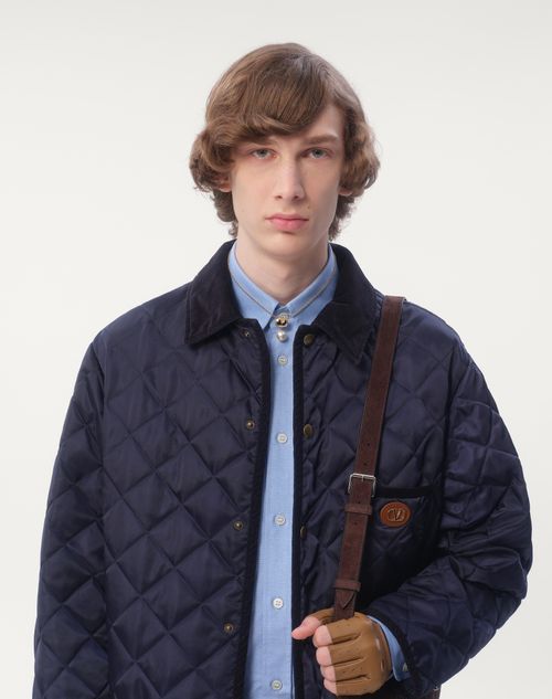 Valentino - Quilted Nylon Shirt Jacket With Vlogo Patch - Navy - Man - Outerwear