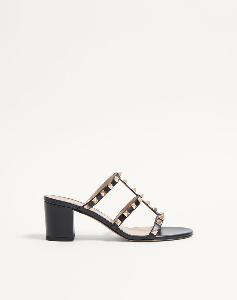 Valentino Garavani Rockstud Calfskin Leather Slide Sandal 60 Mm Woman Black 40.5