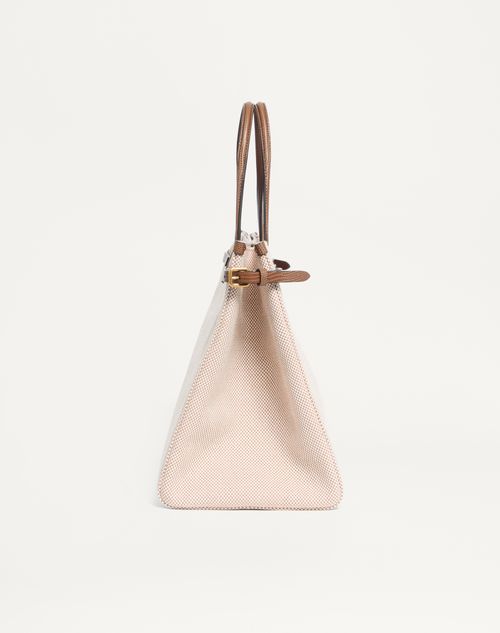 Valentino Garavani - Valentino Garavani Antibes Medium Canvas Shopping Bag - Natural/tobacco - Man - Totes