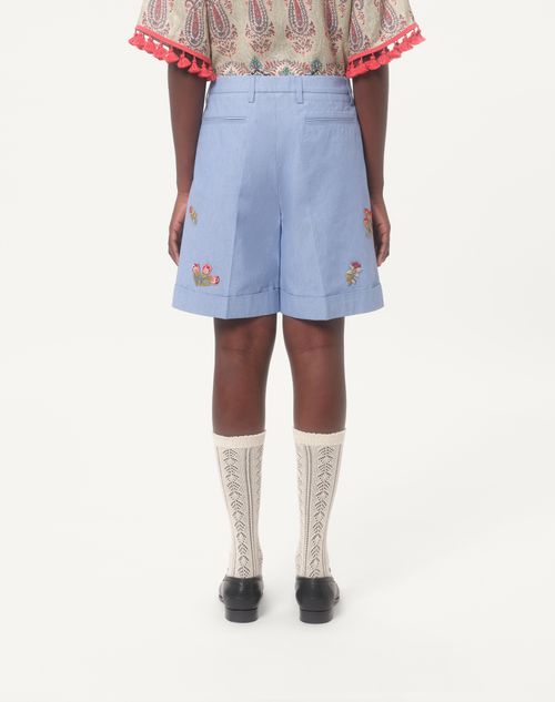 Valentino - Denim Bermuda Shorts With Embroidery - Denim - Man - Denim