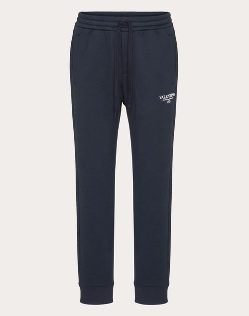 Shop Valentino Cotton Jogging Trousers With Print In ネイビー/ホワイト