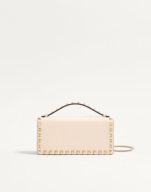 Valentino Garavani Rockstud Wallet With Chain In Grainy Calfskin Woman Light Ivory Onesize