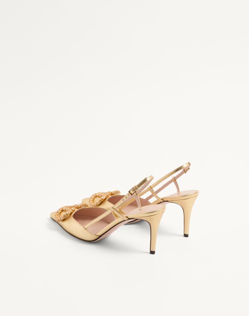 Valentino Garavani - Décolleté Slingback Vlogo Signature In Nappa Laminata 80mm - Antique Brass/crystal - Donna - Décolleté