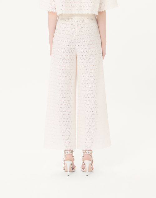 Valentino - Pants In Fleurs A Jour Micro Cotton - Latte - Woman - Trousers And Shorts