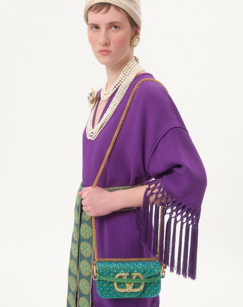 Valentino Garavani - Valentino Garavani Locò Small Shoulder Bag Embroidered With Jewel Logo - Turquoise/emerald - Woman - Shoulder Bags