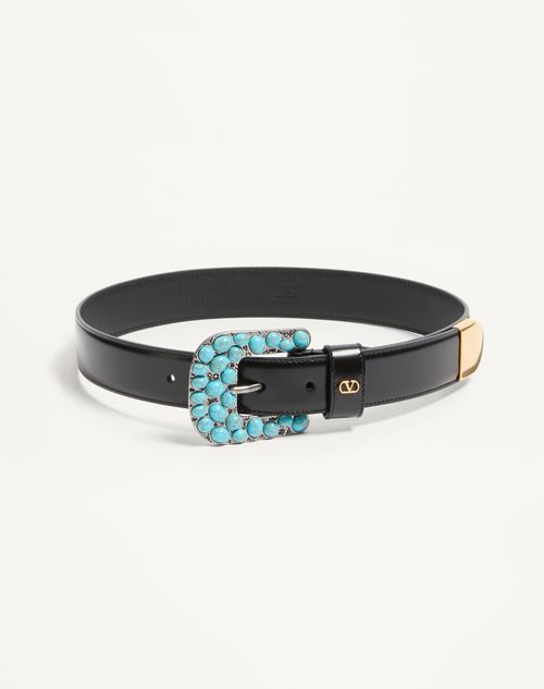Valentino Garavani Vlogo Signature Brushed Calfskin Belt 30 Mm Woman Black 085