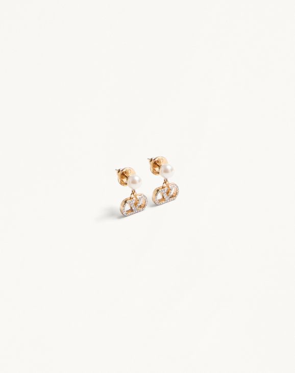 【VALENTINO(新品)】Vロゴ シグネチャー メタル x パール ピアス Vロゴ シグネチャー メタル X パール X スワロフスキー® クリスタル