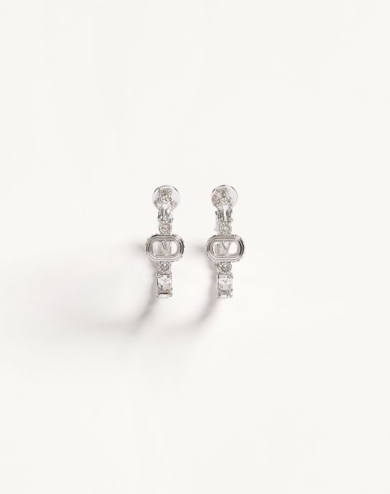 Valentino Garavani Ovalette Metal And Swarovski® Crystal Earrings Woman Rhodium/crystal Uni In Silver
