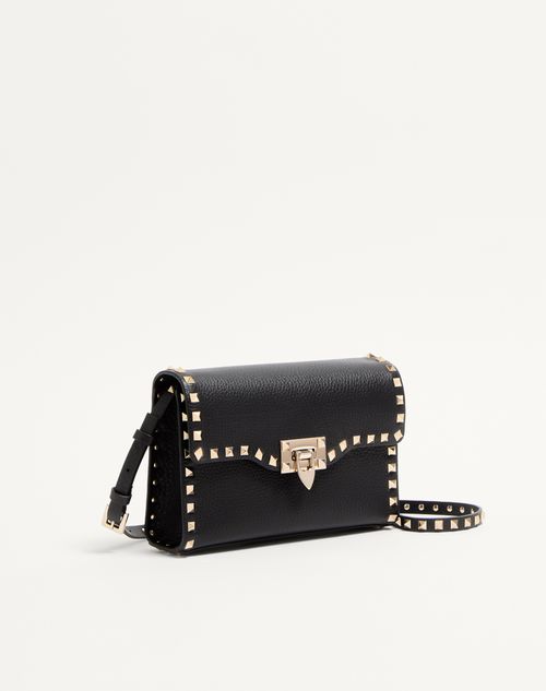 Valentino Garavani - Small Rockstud Grainy Calfskin Crossbody Bag - Black - Woman - Bags