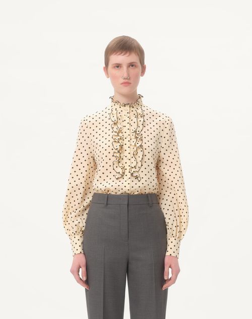 Valentino - Crepe De Chine Shirt With Plusdepois Print - Birch/black - Woman - Shirts & Tops