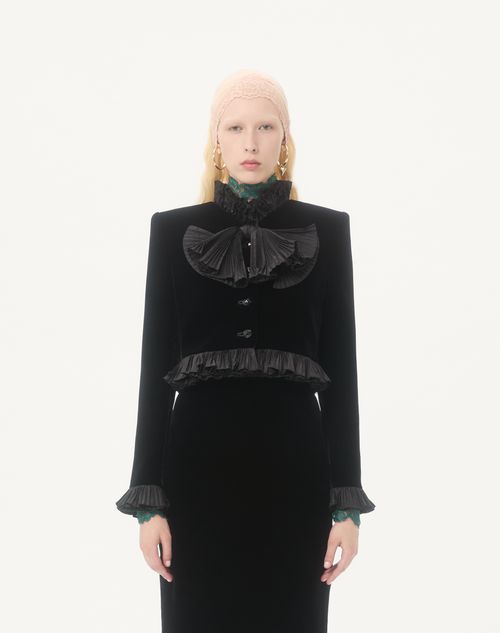 Valentino - Cropped Jacket In Sablé Velvet - Black - Woman - Jackets And Blazers
