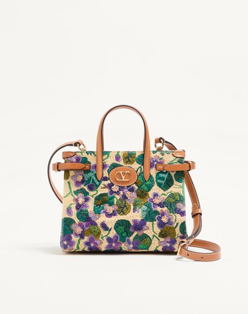 Valentino Garavani - Valentino Garavani Antibes Small Embroidered Raffia Shopping Bag - Multicolour - Woman - Totes
