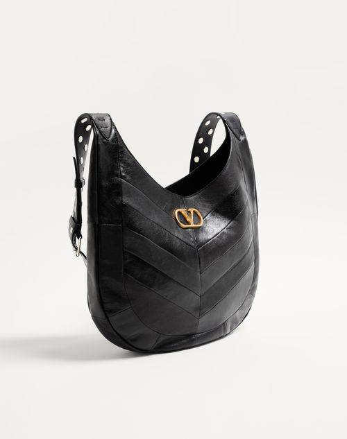 Valentino Garavani - Valentino Garavani Hoboho Nappa Leather Hobo Bag With Chevron Pattern - Black - Woman - Shoulder Bags