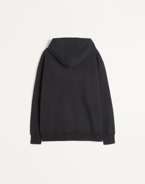Valentino - Cotton Hooded Sweatshirt With Chez Valentino Print - Black - Man - T-shirts And Sweatshirts