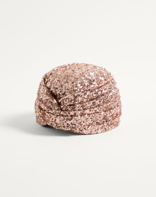 Valentino Garavani - Sequinned Turban - Rose Gold - Woman - Hats And Gloves