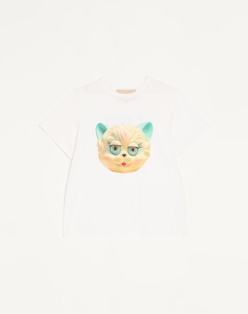 Valentino Valentino Cotton T-shirt With Le Chat De La Maison Print Man Ivory Xxl