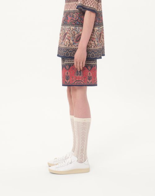 Valentino - Cotton Muslin Bermuda Shorts With Voyage Imaginaire Print And Passementerie Trim - Multicolour - Man - Trousers And Shorts
