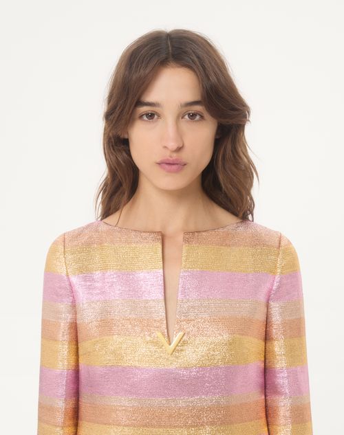 Valentino - Short Dress In Lurex Lumiere Nocturne Barré - Rose Gold - Woman - Dresses