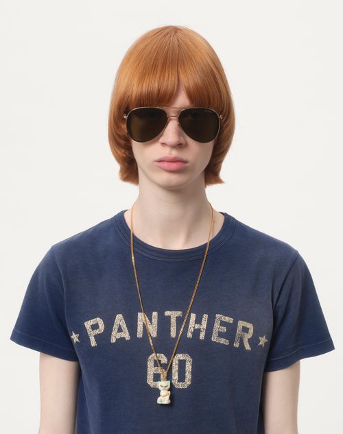 Valentino - Cotton T-shirt With Chez Valentino Print And Patch - Blue - Man - T-shirts And Sweatshirts