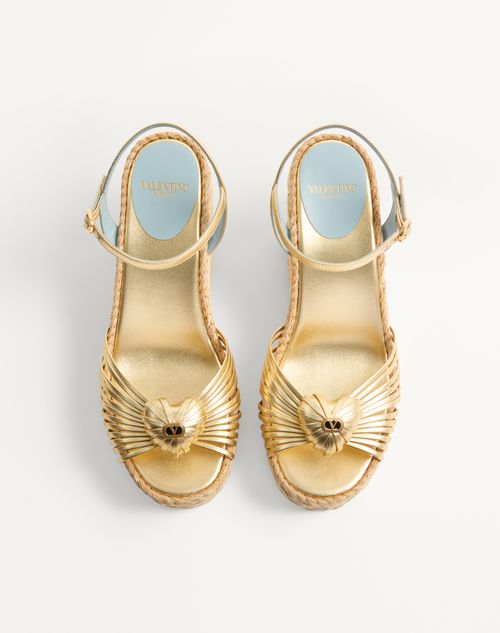 Valentino Garavani - Royal Wedge Sandal In Metallic Nappa Leather 100mm - Antique Brass - Woman - Espadrilles And Wedges