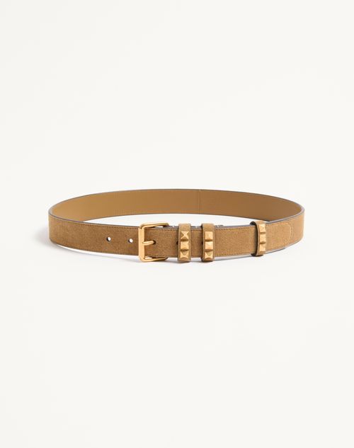 Valentino Garavani Flaneuse Belt In Suede 30 Mm Woman Havana Beige 100 In Brown