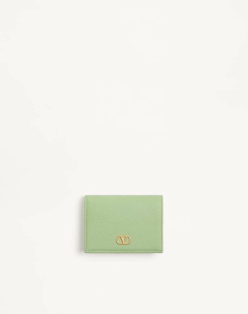 Valentino Garavani Women's Mint Vlogo Signature Grainy Calfskin Wallet Woman Uni