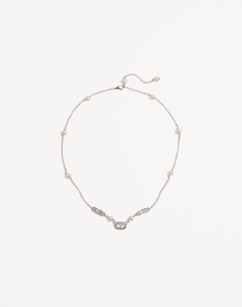 Valentino Garavani Women's Rhodium Ovalette Necklace In Metal, Pearls And Swarovski Crystals Woman Uni