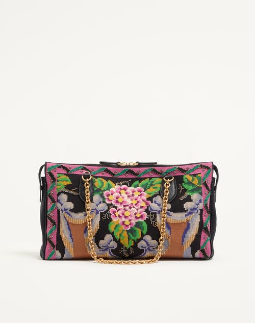 Valentino Garavani - Valentino Garavani Panthea Medium Embroidered Shoulder Bag - Black/multicolor - Woman - Shoulder Bags