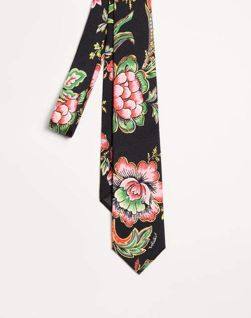 Valentino Garavani - Silk Tie With Papier Floral Pattern - Black/multicolor - Man - Ties