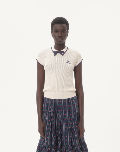Valentino - Cotton Top - Birch/provence Blue/birch - Woman - Knitwear