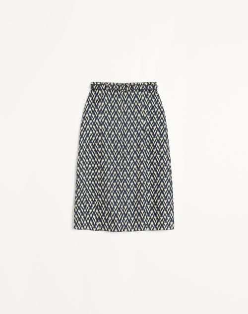 Valentino Pleated Skirt In Twill Toute La V Woman Night/cream 40 In Green