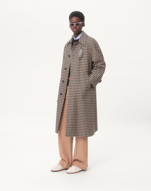 Valentino - Single-breasted Cotton And Wool Coat With Vichy Pattern - Navy/beige - Man - Coats And Blazers