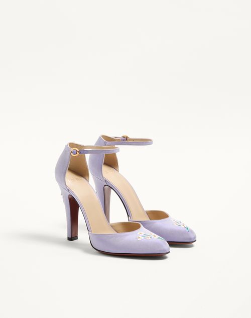 Valentino Garavani - Hi Dolly Fabric Pumps With Floral Embroidery 105mm - Ultra Violet - Woman - Pumps