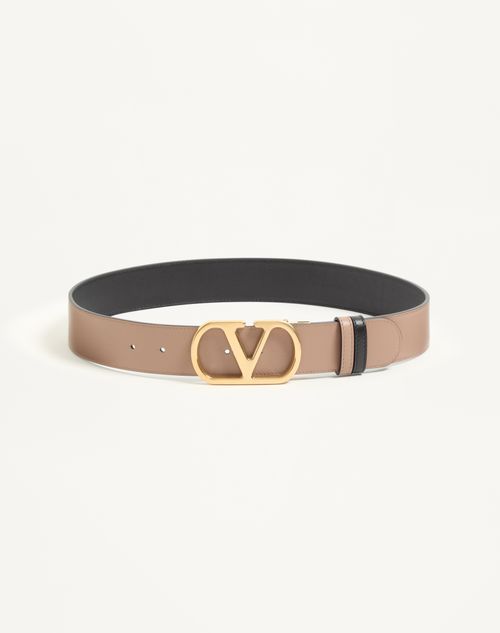 Valentino Garavani - Reversible Vlogo Signature Belt In Glossy Calfskin 40 Mm - Black/beige - Woman - Belts