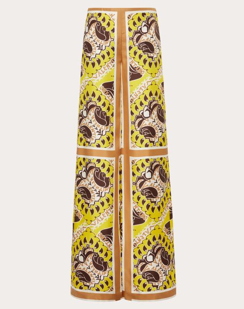 Valentino Paisley-print Logo Branded Silk Trousers In Yellow/multicolour