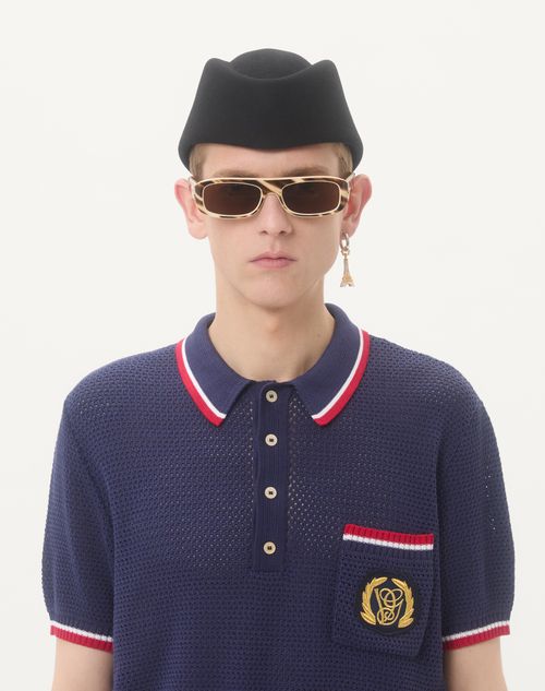 Valentino - Cotton Polo Shirt With Vg Patch - Blue - Man - Knitwear