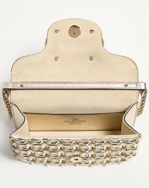 Valentino Garavani - Valentino Garavani Locò Small Shoulder Bag Embroidered With Jewel Logo - Silver - Woman - Shoulder Bags