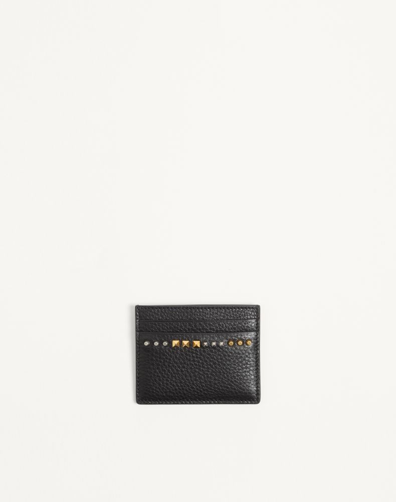 Valentino Garavani Men's Black Rockstud Grainy Calfskin Cardholder Man Uni