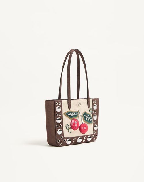 Valentino Garavani - Valentino Garavani Nellcôte Mini Embroidered Shopping Bag - Brown/multicolor - Woman - Totes