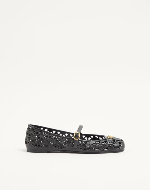 Valentino Garavani - Ondette Rubber Ballerina With Scallop Pattern 05mm - Black - Woman - Ballerinas