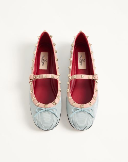 Valentino Garavani - Mary-jane Rockstud Ballerina In Moire Fabric 05mm - Azure - Woman - Ballerinas