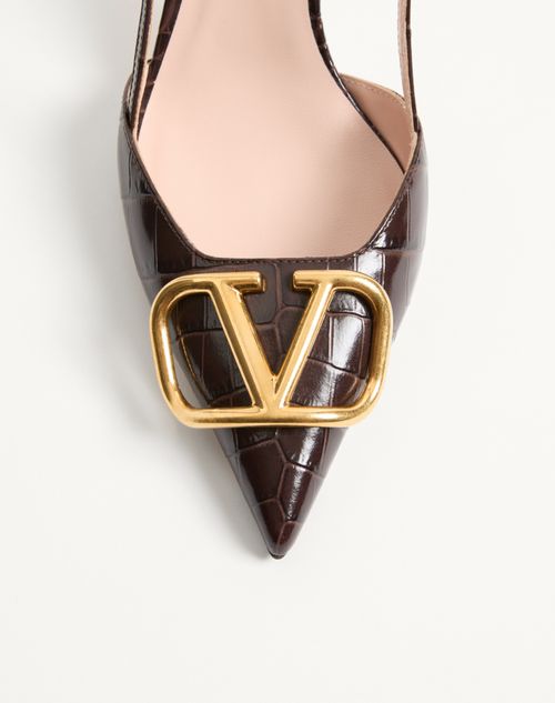 Valentino Garavani - Vlogo Signature Slingback Pumps In 80mm Printed Calfskin - Oak Brown - Woman - Pumps And Slingbacks