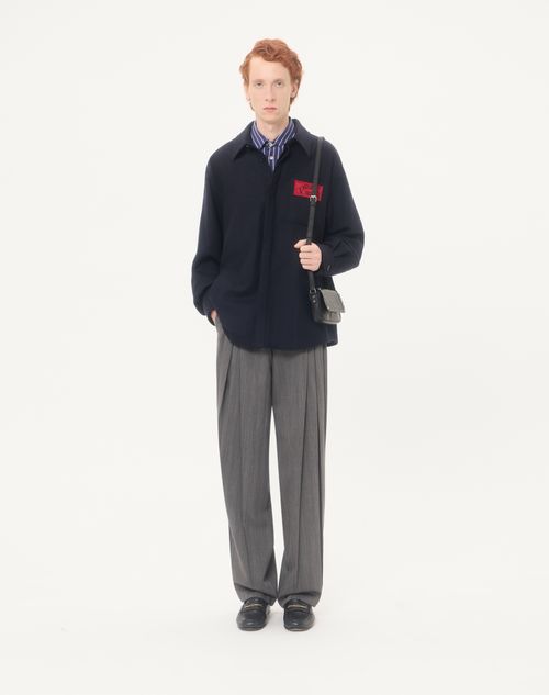 Valentino - Valentino Shirt Jacket In Lightweight Wool Cloth With You Can Come To My Villa Label - Navy - Man - Outerwear