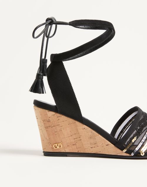 Valentino Garavani - La Cruisette Mesh Wedge With Embroidery 75mm - Black - Woman - Espadrilles And Wedges