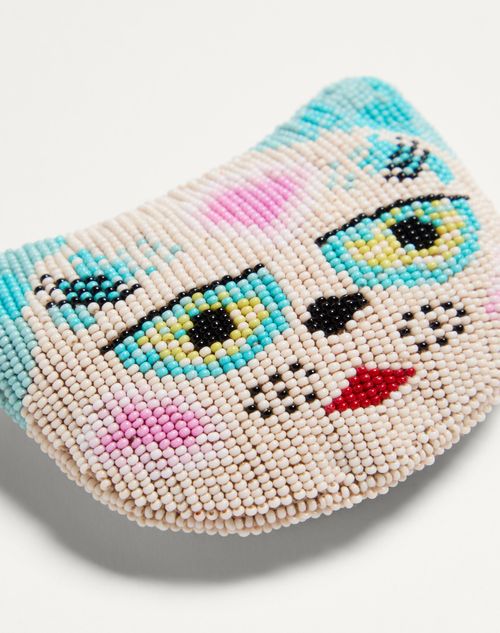 Valentino Garavani - Le Chat De La Maison Brooch In Jacquard Fabric With Resin Bead Embroidery - Multicolour - Woman - Jewellery