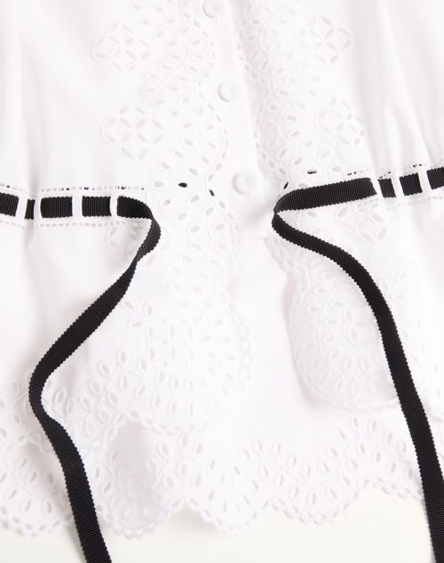 Valentino - Embroidered Cotton Popeline Shirt - White/ Black - Woman - Shirts And Tops