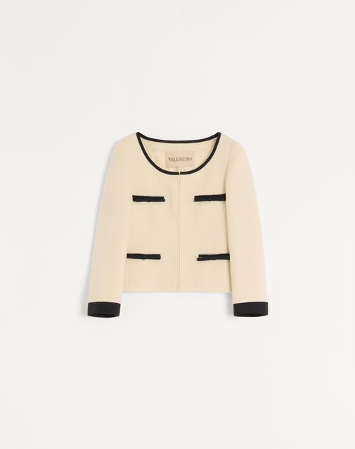 Valentino Plain Wool Tweed Jacket Woman Almond/black 44