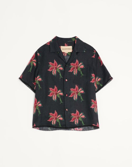 Valentino - Valentino Linen Bowling Shirt With Papier Floral Print - Black/red - Man - Shirts